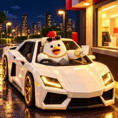 Kimchik at a drive-thru in a white supercar