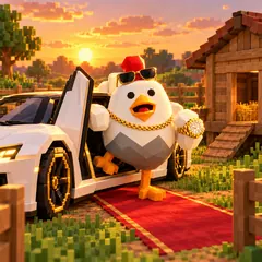 Kimchik stepping out of his supercar next to a chicken coop